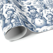 Raffiniertes Toile Holiday Snowman Muster Geschenkpapier (Rolleneckpunkt)