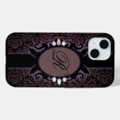 Raffiniertes violettDamask Vintages Monogramm Case-Mate iPhone Hülle (Rückseite (Horizontal))