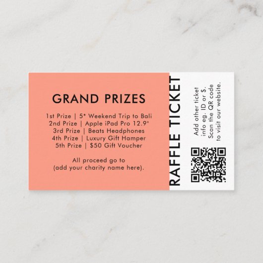 Raffle Ticket Coral QR Prize Zeichn Event Ticket (Rückseite)