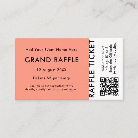 Raffle Ticket Coral QR Prize Zeichn Event Ticket (Vorderseite)