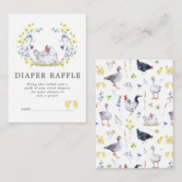 Raffle Ticket für Babydusche | Hühner mit Blumenbe Begleitkarte