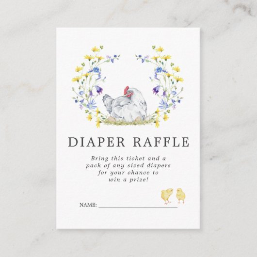 Raffle Ticket für Babydusche | Hühner mit Blumenbe Begleitkarte (Vorderseite)