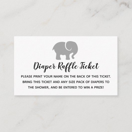 Raffle Ticket für das graue und weiße Elephant Dia Begleitkarte (Vorderseite)