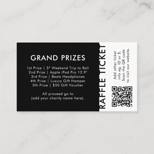 Raffle Ticket | QR Code Prize Zeichn Event Ticket (Rückseite)