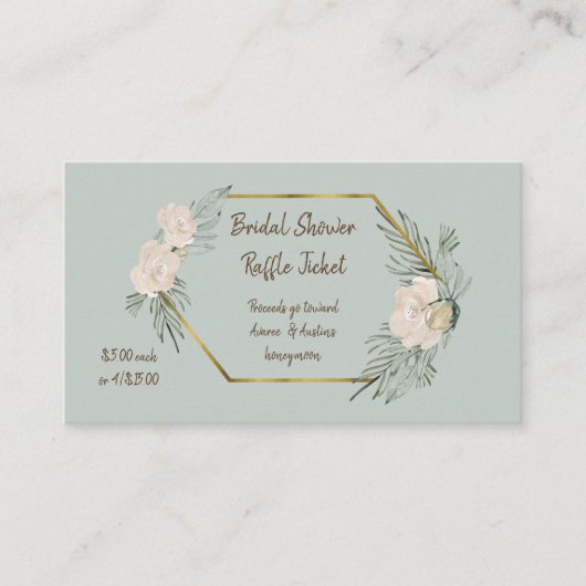 Raffles Brautparty-Tickets für das Green Watercolo Begleitkarte (Vorderseite)