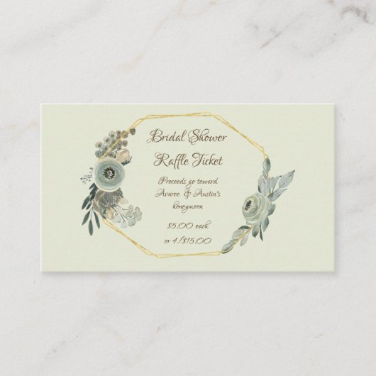 Raffles Brautparty-Tickets für das Green Watercolo Begleitkarte (Vorderseite)