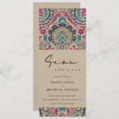 RAFT BOHO TRIBAL IKAT PINK AQUAMARIN SAVE THE DATE EINLADUNG (Vorne/Hinten)