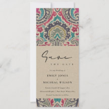 RAFT BOHO TRIBAL IKAT PINK AQUAMARIN SAVE THE DATE