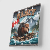 Rafting mit Flag in Landschaftlicher Ansicht Quadratische Wanduhr (Winkel)