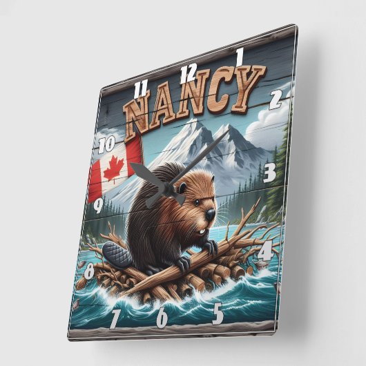 Rafting mit Flag in Landschaftlicher Ansicht Quadratische Wanduhr (Winkel)