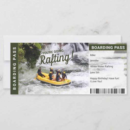 Rafting River Trip Geschenkgutschein Boarding Pass (Vorderseite)