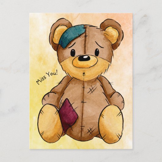 Rag Doll Bear Miss You Postcard Postkarte (Vorderseite)