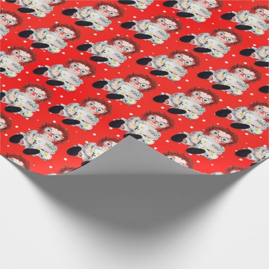 Rag Doll mit Daisis auf Polka Dots Geschenkpapier (Ecke)