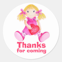 Rag-Puppe danke Party-Aufkleber Runder Aufkleber