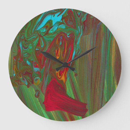 Rag To Riches 1 Bold Red Green Abstract Wall Clock Große Wanduhr (Vorderseite)
