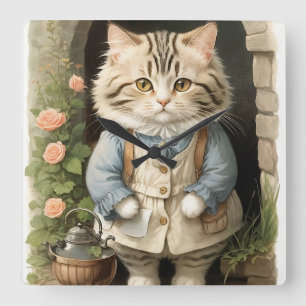 Ragamuffin Cat Quadratische Wanduhr