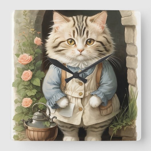 Ragamuffin Cat Quadratische Wanduhr (Vorderseite)