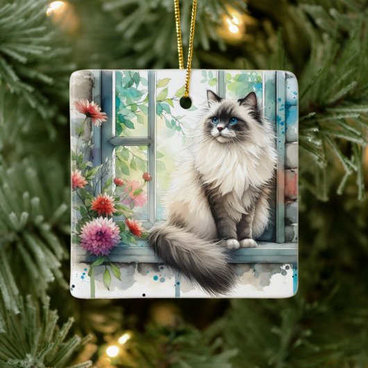 Ragdol Cat in Window Zuhause Sweet Zuhause Keramikornament (Baum)