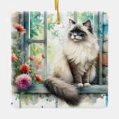 Ragdol Cat in Window Zuhause Sweet Zuhause Keramikornament (Vorderseite)