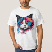 Ragdoll Art Co. Expressive Pop-Art Ragdoll Cat Des T-Shirt (Vorderseite)