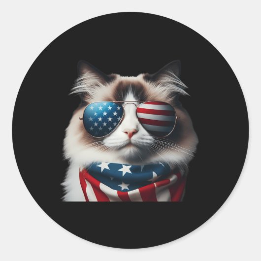 Ragdoll Cat 4. Juli Independence Day Ewner Runder Aufkleber (Vorderseite)
