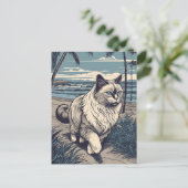 Ragdoll-Cat an einem tropischen Strand bei Sonnenu Postkarte (Stehend Vorderseite)