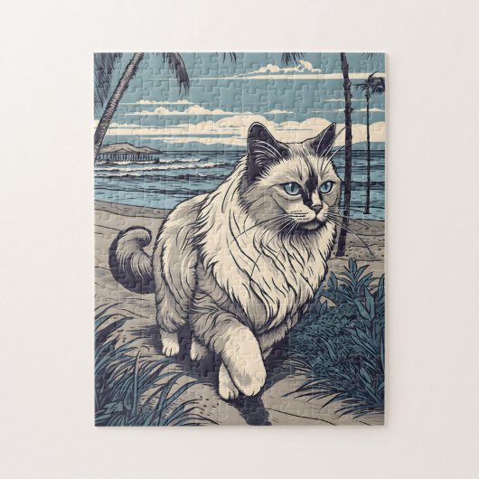 Ragdoll-Cat an einem tropischen Strand bei Sonnenu Puzzle (Vertikal)