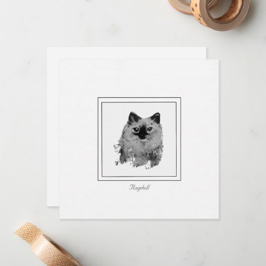 Ragdoll Cat Black and White Zeichnend Mitteilungskarte (Vorderseite/Rückseite Beispiel)