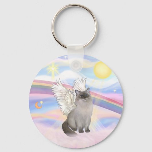 Ragdoll Cat (Blue Point) Angel - Wolken Schlüsselanhänger (Vorderseite)