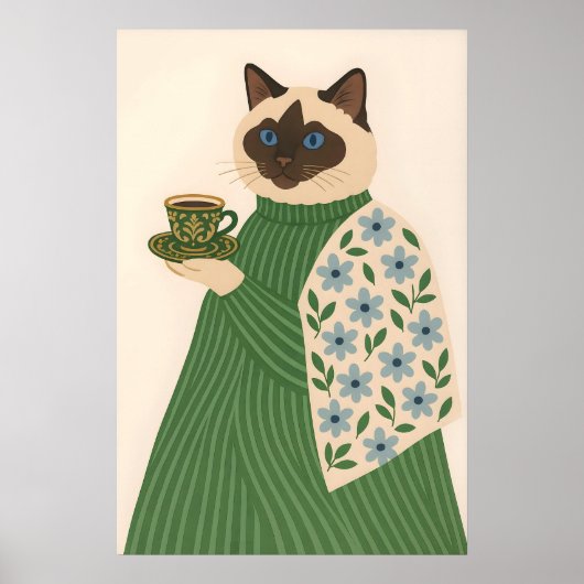 Ragdoll Cat Coffee Art Print, Floral Green Jacket Poster (Vorne)