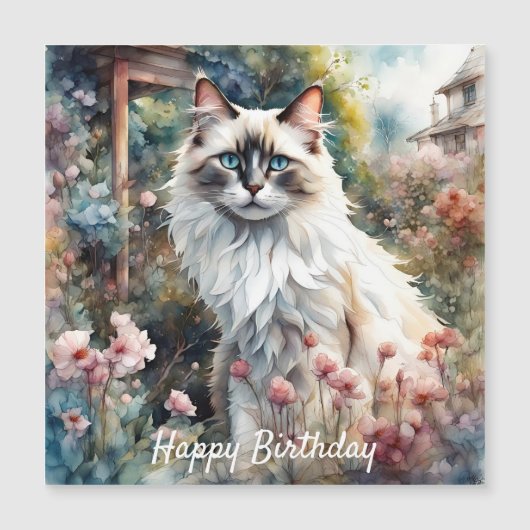 Ragdoll Cat English Garden Birthday Magnetkarte (Vorderseite)