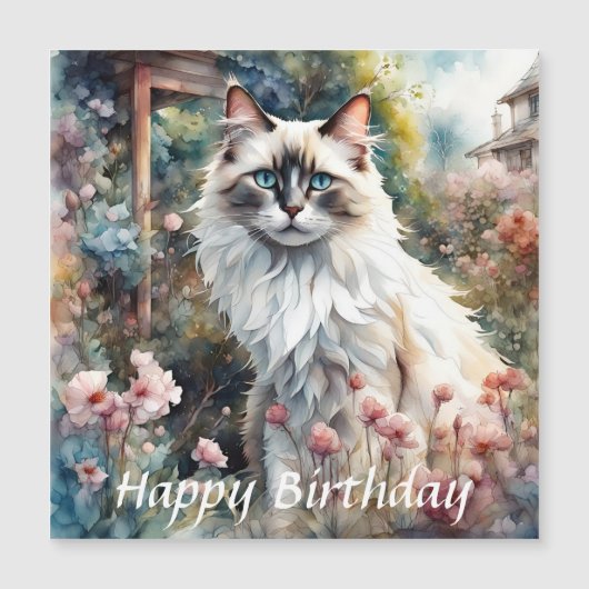 Ragdoll Cat English Garden Birthday Magnetkarte (Vorderseite)