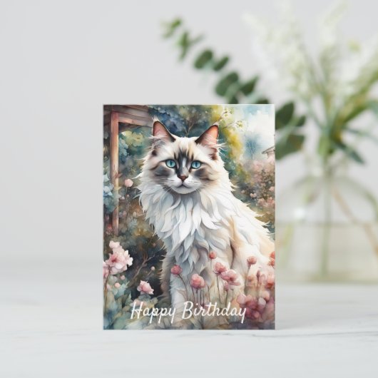 Ragdoll Cat English Garden Birthday Postkarte (Stehend Vorderseite)