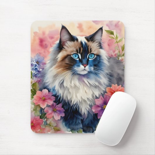 Ragdoll Cat Floral Art Mousepad (Mit Mouse)