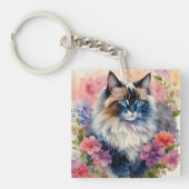 Ragdoll Cat Floral Art Schlüsselanhänger (Vorderseite)
