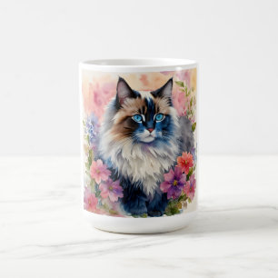 Ragdoll Cat Floral Portrait Art Kaffeetasse