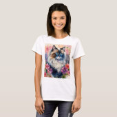 Ragdoll Cat Floral Portrait Art T-Shirt (Vorne ganz)