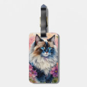 Ragdoll Cat Floral Portrait Gepäckanhänger (Rückseite vertikal)