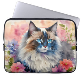 Ragdoll Cat Floral Portrait Laptopschutzhülle