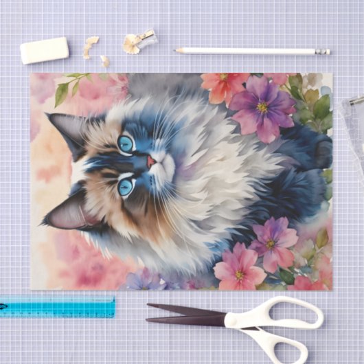 Ragdoll Cat Floral Portrait Seidenpapier (Handwerk)