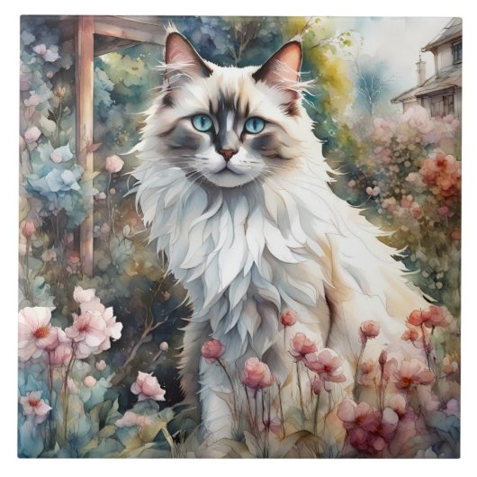 Ragdoll Cat in English Garden Fliese (Vorderseite)