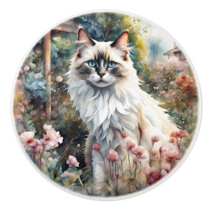 Ragdoll Cat in English Garden Keramikknauf