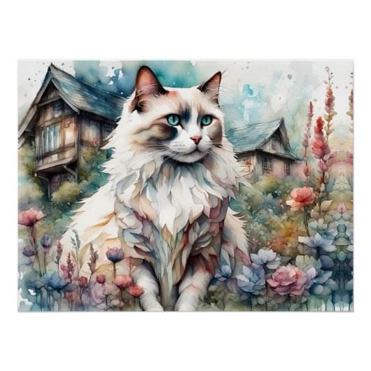 Ragdoll Cat in English Garden Poster (Vorderseite)