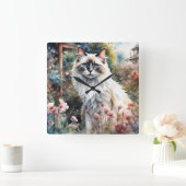 Ragdoll Cat in English Garden Quadratische Wanduhr (Zuhause)