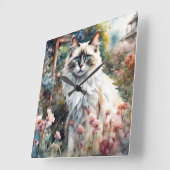 Ragdoll Cat in English Garden Quadratische Wanduhr (Winkel)