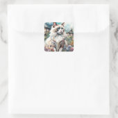 Ragdoll Cat in English Garden Quadratischer Aufkleber (Tasche)