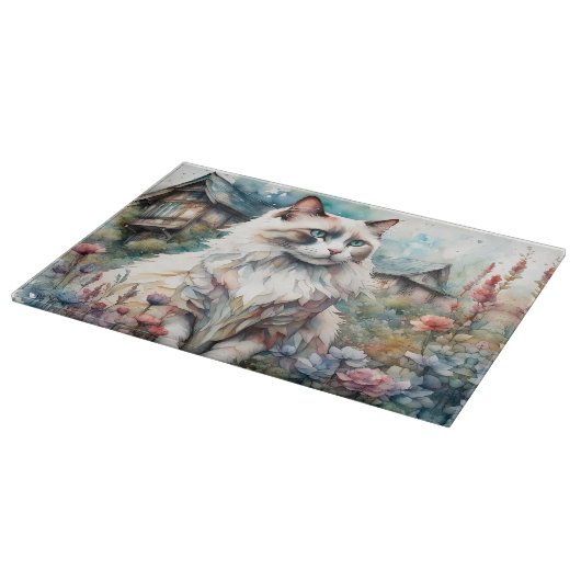 Ragdoll Cat in English Garden Schneidebrett (Ecke)