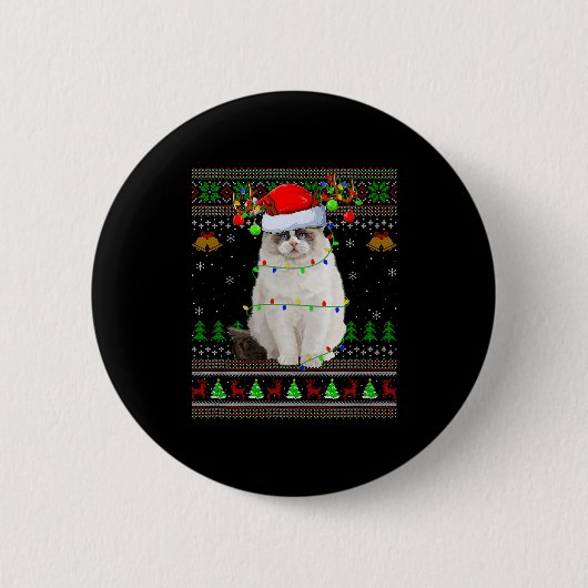 Ragdoll Cat Ugly Christmas Sweaters Holiday Santa Button (Vorderseite)