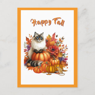 Ragdoll Cat und Pumpkins Happy Fall Feiertagspostkarte