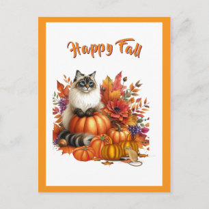 Ragdoll Cat und Pumpkins Happy Fall Feiertagspostkarte